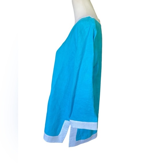 Jones New York Signature 100% Linen Tunic, Aqua And White, Size Large - Picture 2 of 6
